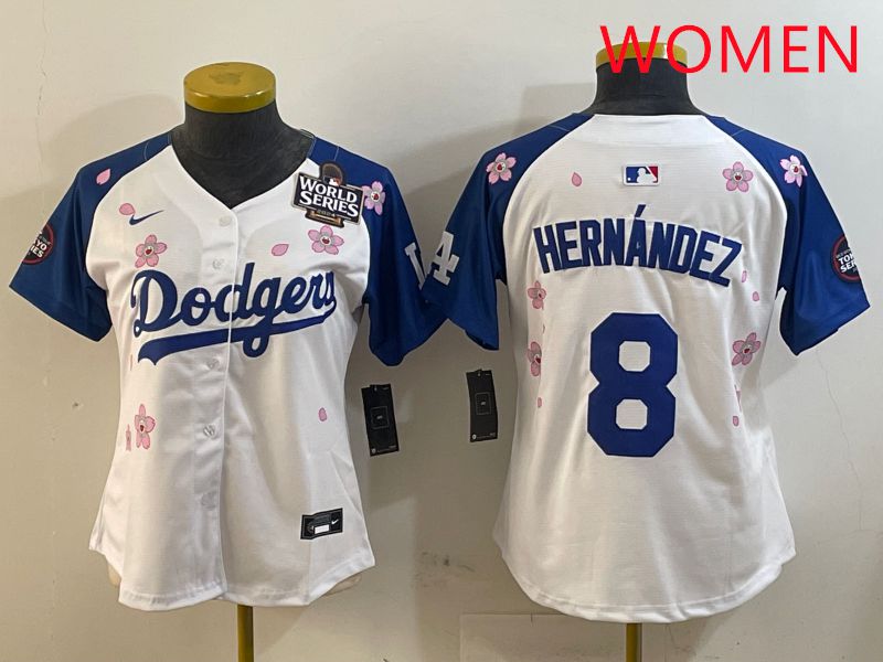 Women Los Angeles Dodgers #8 Hernandez White Blue Sakura Edition 2025 Nike MLB Jersey style 3->cincinnati bengals->NFL Jersey